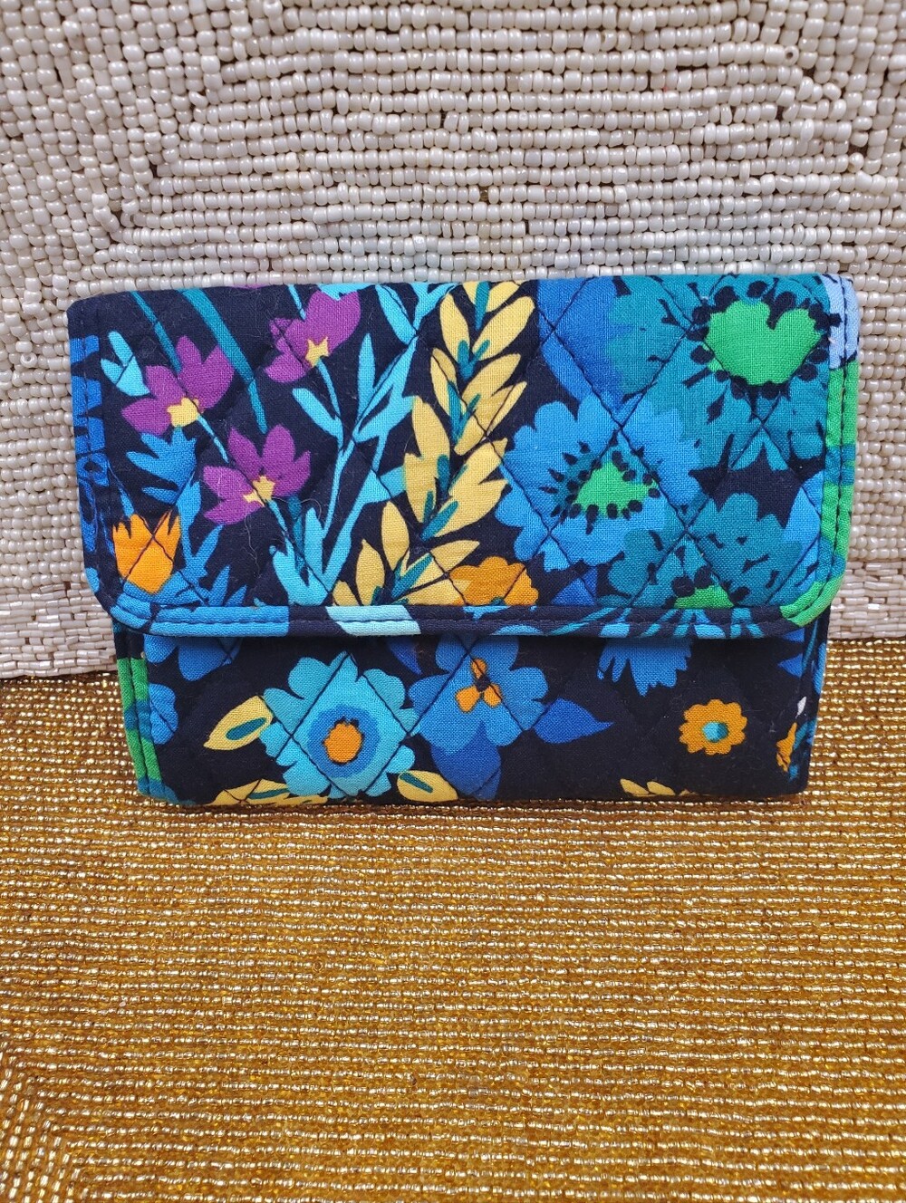 Vera Bradley quilted cotton wallet retired pattern Midnight Blues (Spring 2013)